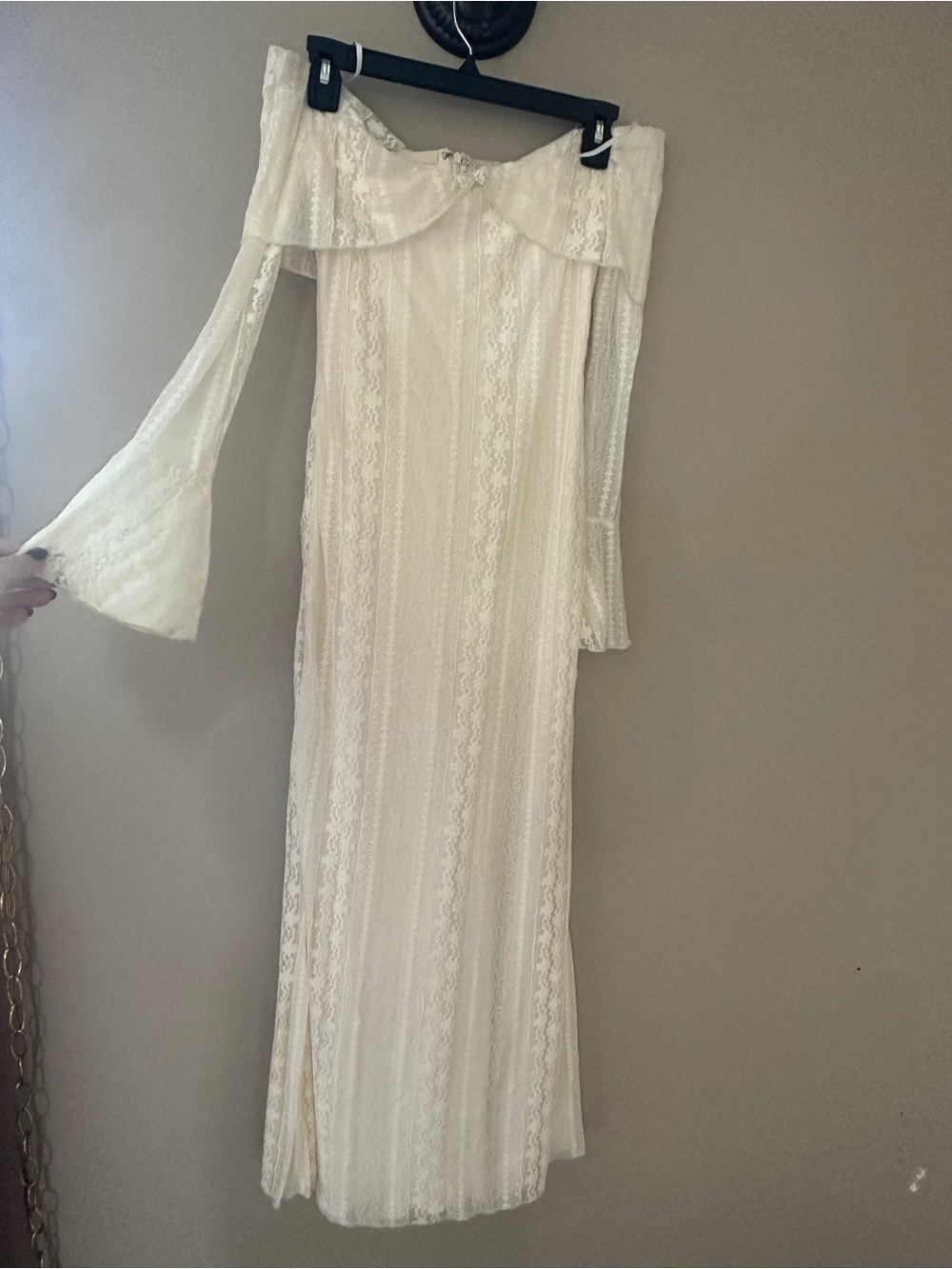 Princess Polly Off-Shoulder Cream Lace Maxi Dress